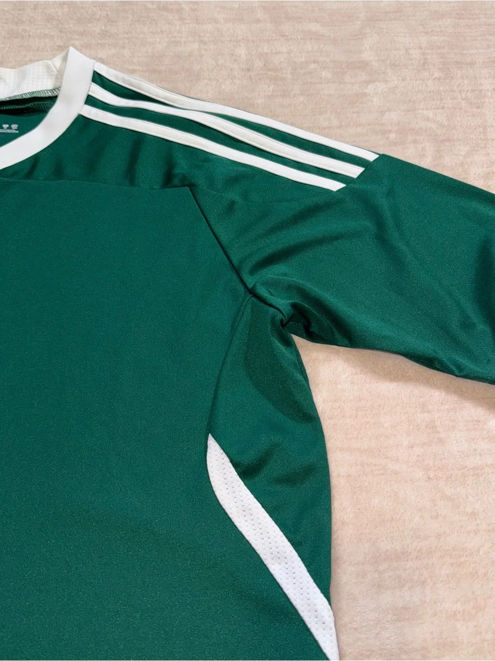 adidas Green Short-Sleeve Performance Soccer Jersey with White Stripes